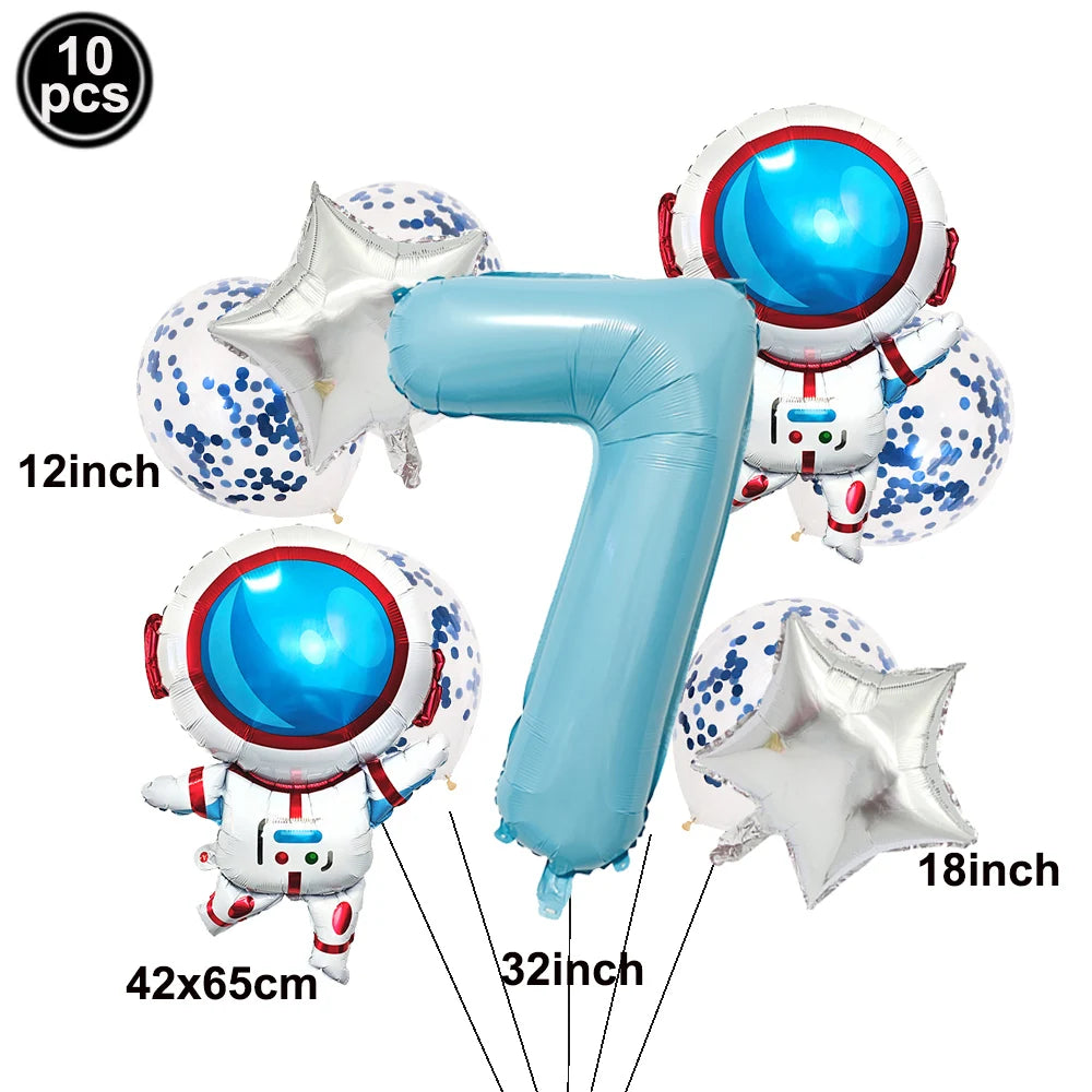 Space Theme Birthday Balloon Set – Astronaut Rocket 32" Numbers Party Balloon Set Babs B-7 As pictures show