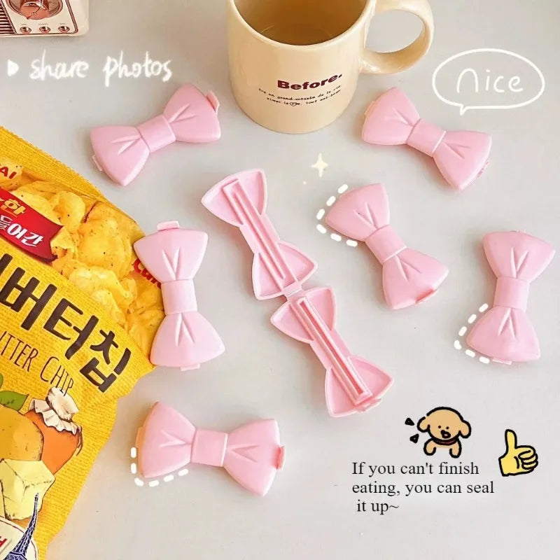 5-Pack Kawaii Pink Bow Food Sealing Clips – Moisture-Proof Food Sealing Clips Babs
