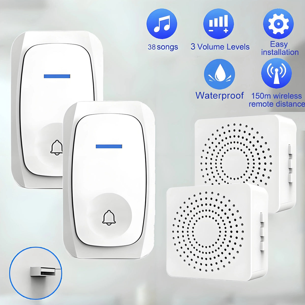 USB Wireless Doorbell – 38 Melodies, Waterproof & No Wiring Wireless Doorbell Babs