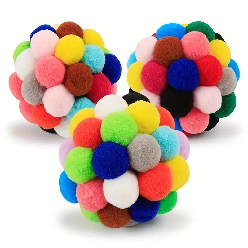 Cat Plush Bell & Woolen Ball Toys – 1 or 3 Piece Set Cat Ball Toys Babs