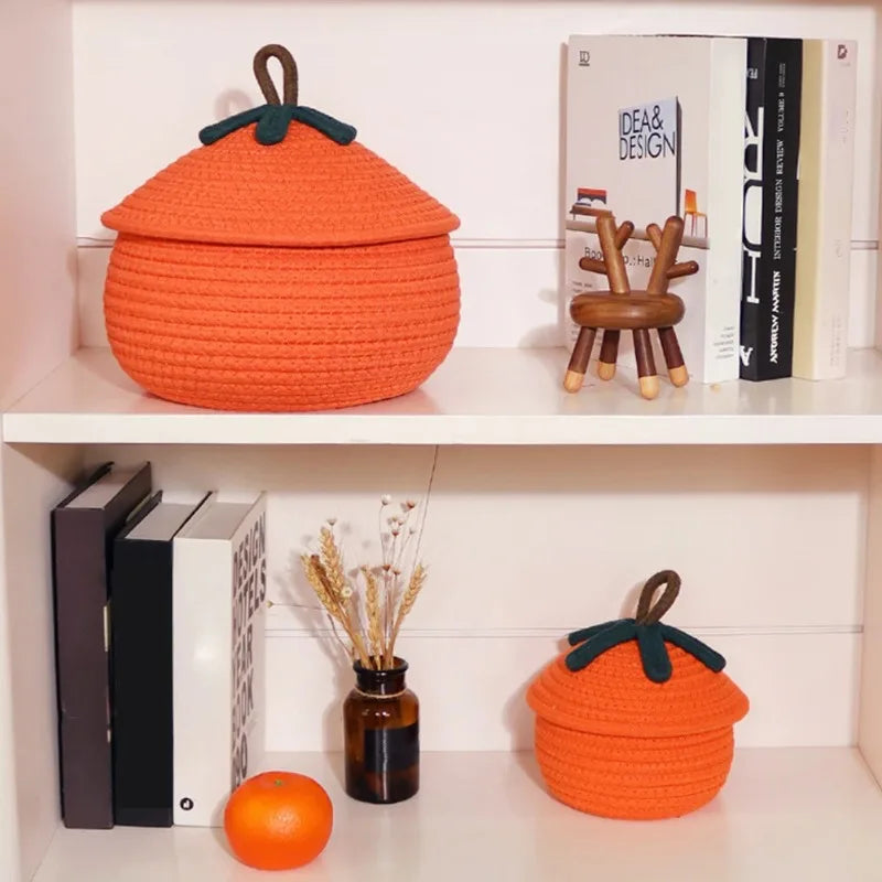 Halloween Woven Pumpkin Basket with Lid | Candy & Gift Basket Halloween Storage Basket Babs