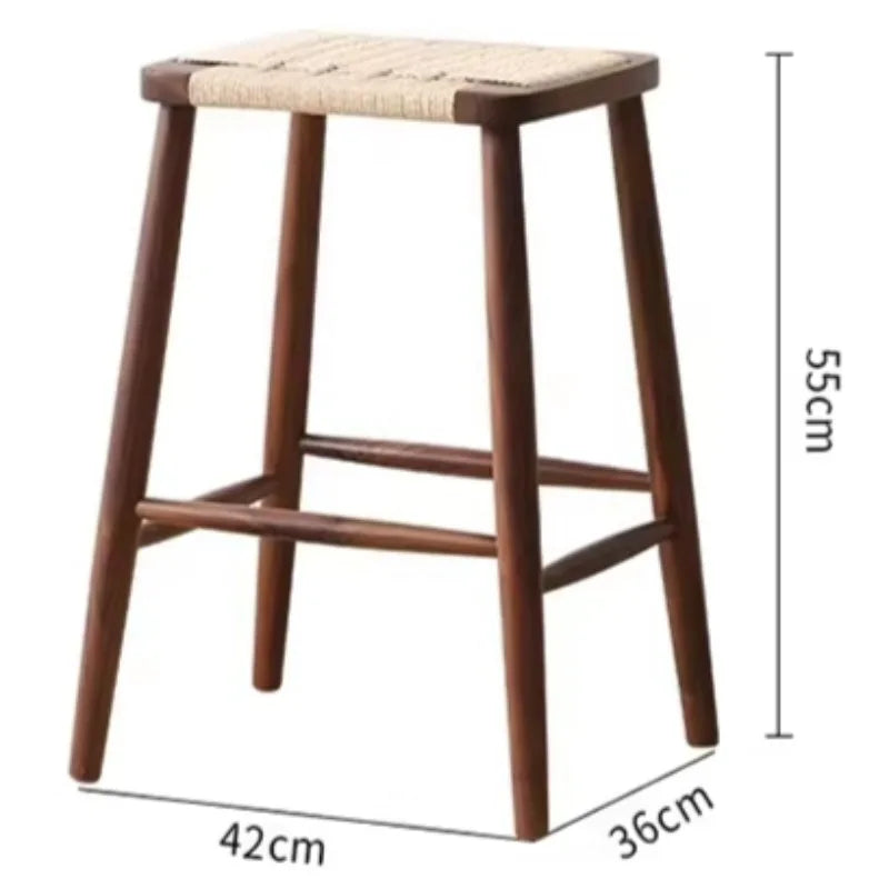 Wooden Woven High Bar Stool – Modern Minimalist Chair Wooden Bar Stool Babs 55CM-Walnut Log