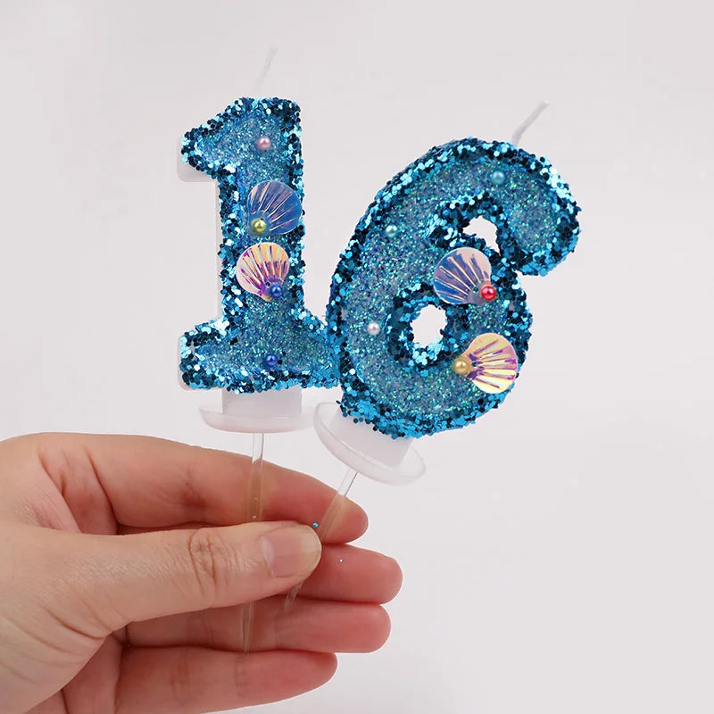 Glitter Blue Number Cake Candles – Mermaid Birthday Topper Birthday Cake Candles Babs