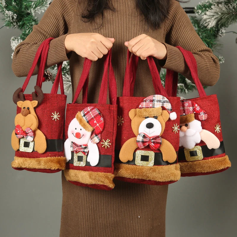 Christmas Linen Gift Bag | Santa, Snowman, Elk & Bear Designs Christmas Gift Bag Babs