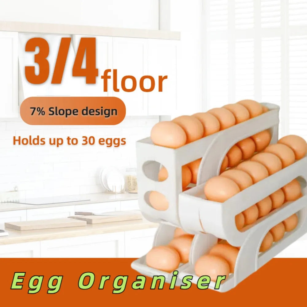 Automatic Rolling Egg Dispenser Tray – 20 or 30 Egg Organizer Egg Storage Organizer Babs