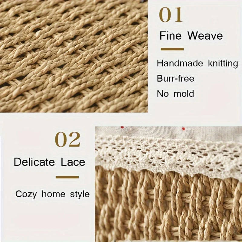 Handmade Rattan Storage Basket with Removable Lace Lining Rattan Storage Basket Babs