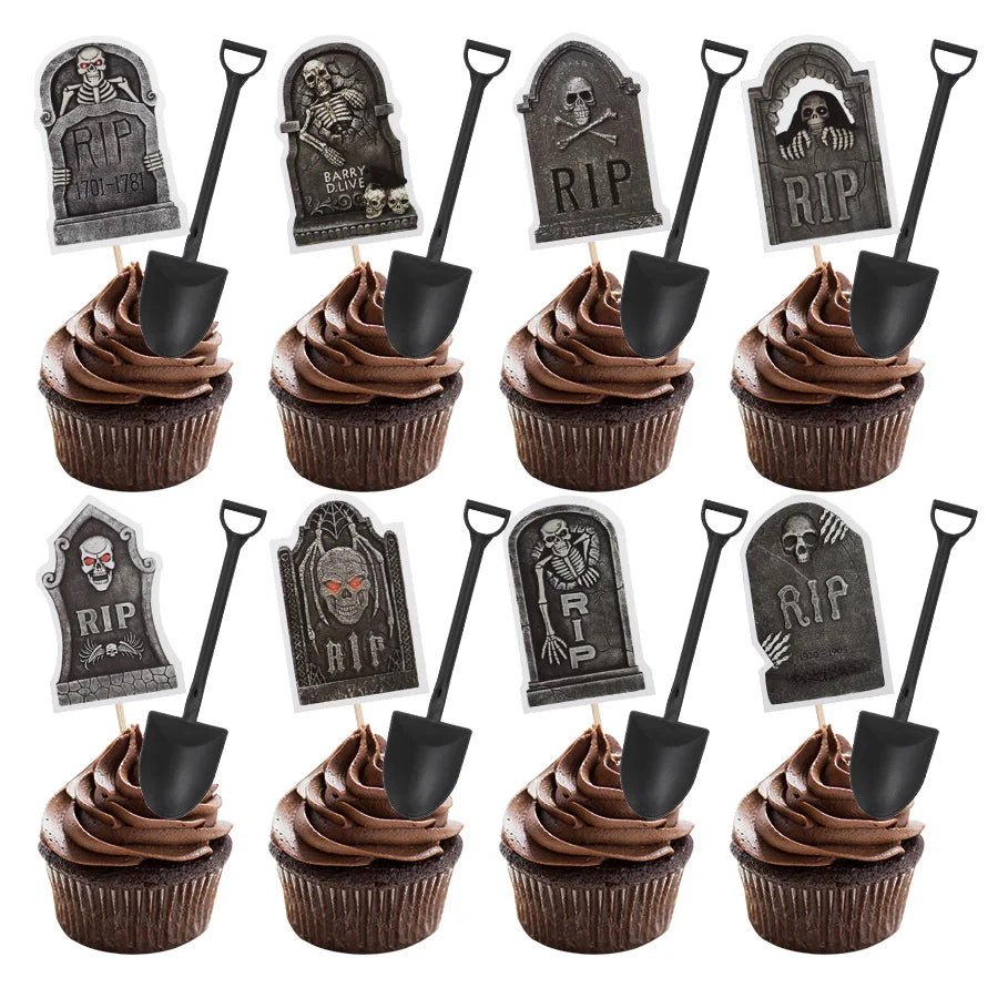 16pcs Halloween Tombstone Cake Toppers – Spooky Party Decor Halloween Cake Toppers Babs 16pcs set