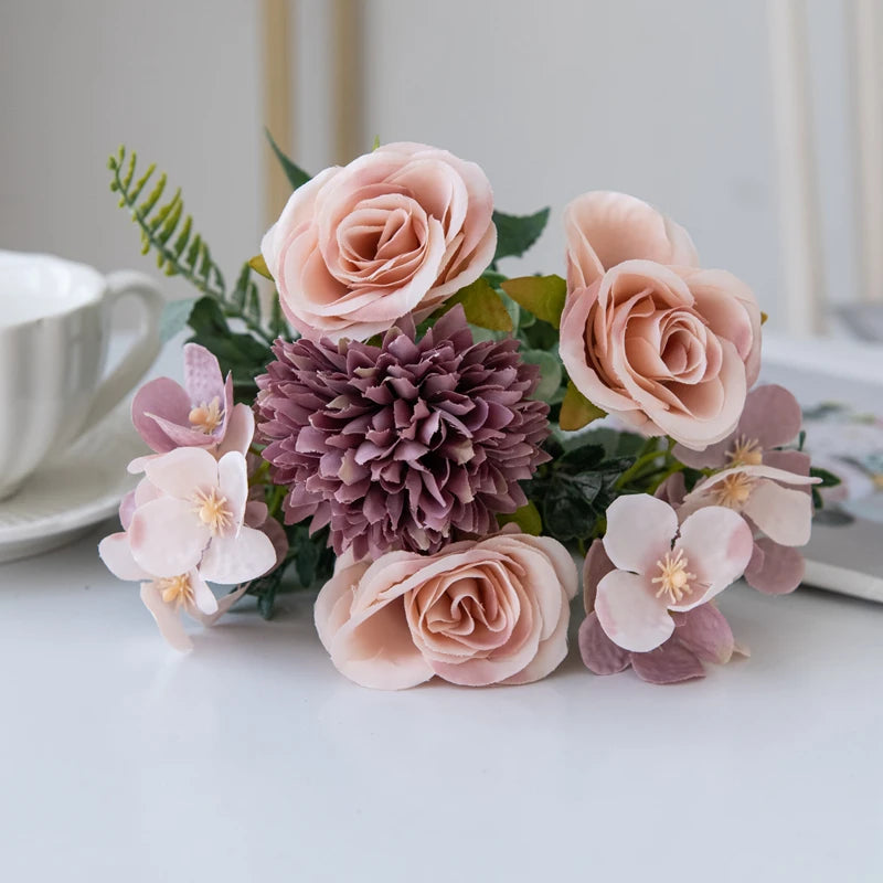 Silk Rose & Chrysanthemum Artificial Bouquet | Wedding Décor Artificial Flower Bouquet Babs PURPLE 1pc