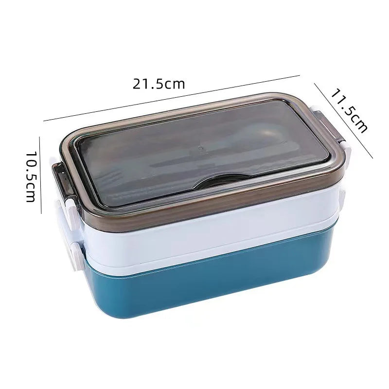 Double Layer Lunch Box with Compartments & Fork/Spoon Lunch Box Babs