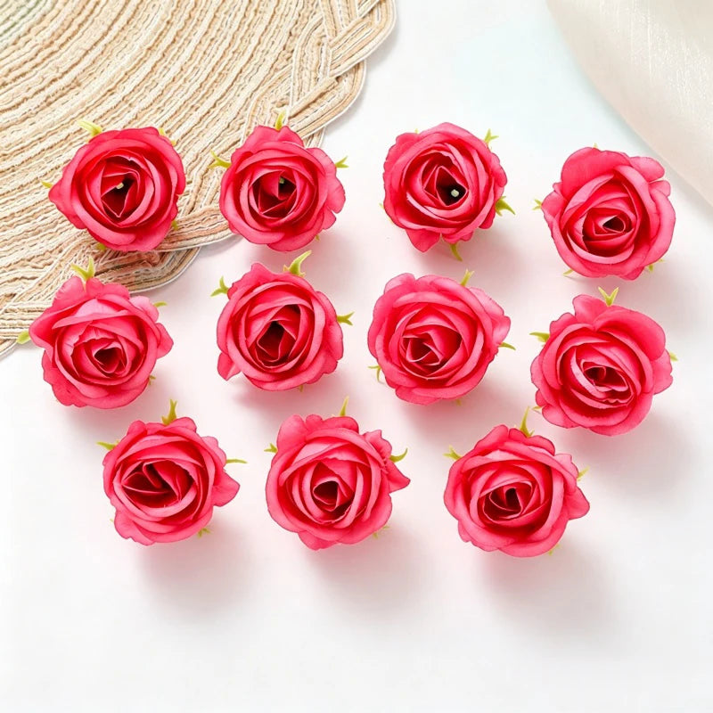 10 Pcs Mini Silk Artificial Rose Flower Heads for DIY Decor Artificial Silk Flowers Babs Rose Red 10Pcs