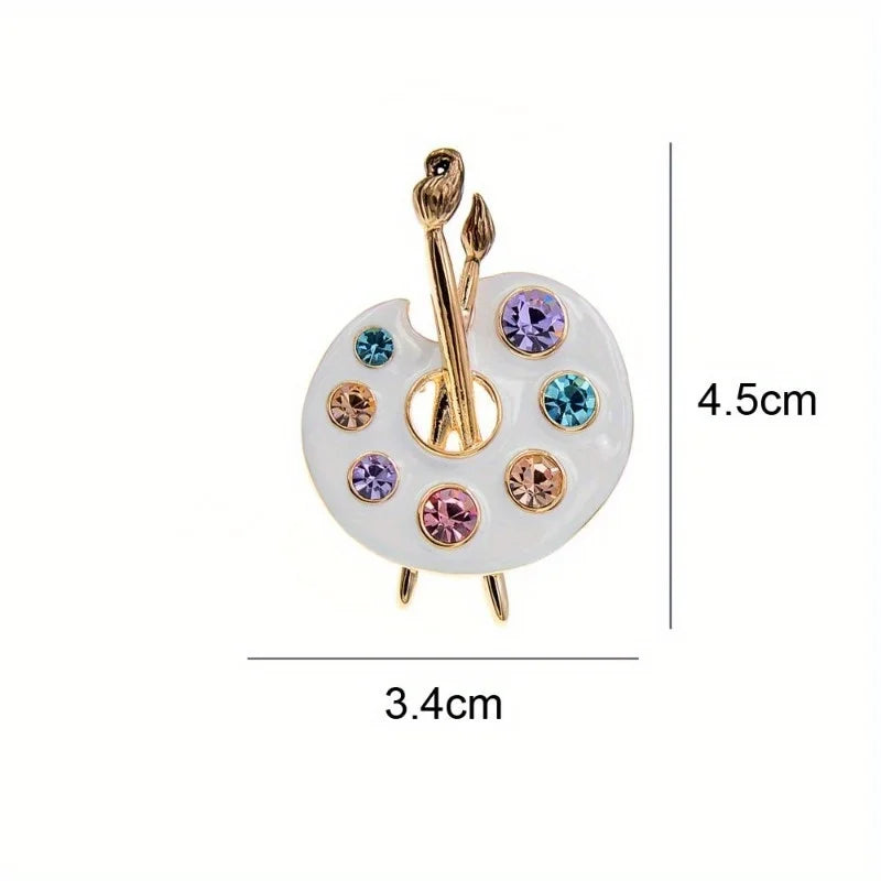 Artist Palette Rhinestone Brooch Pin – Zinc Alloy, 2 Colors Rhinestone Brooch Pin Babs white