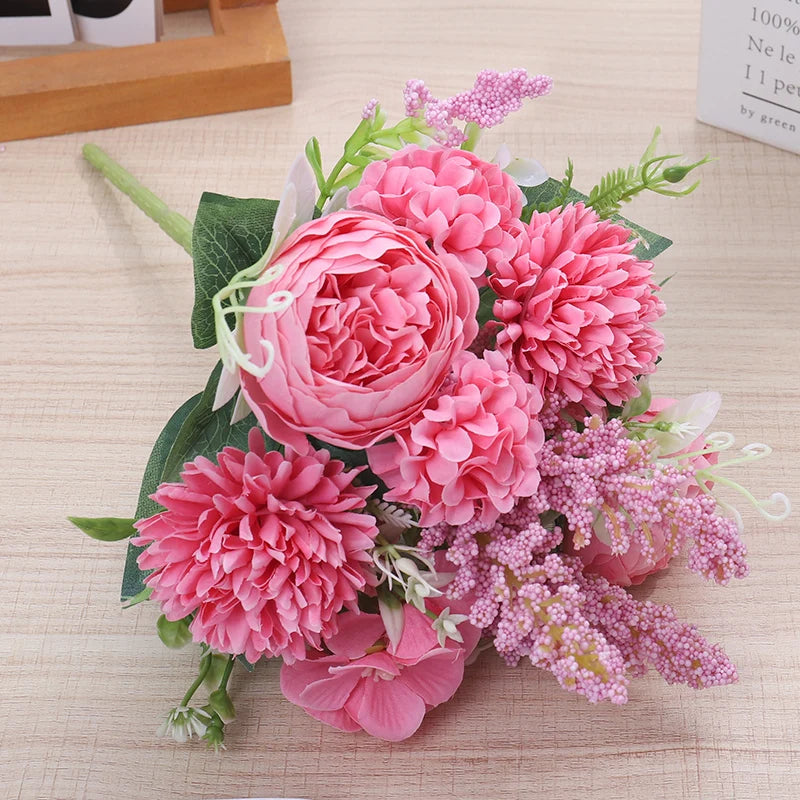 Silk Peony Rose Artificial Flower Bouquet – Wedding & Home Décor Artificial Flower Bouquet Babs Rose Red
