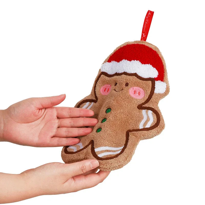 Christmas Coral Fleece Hand Towels – Snowman & Gingerbread Set Holiday Hand Towels Babs
