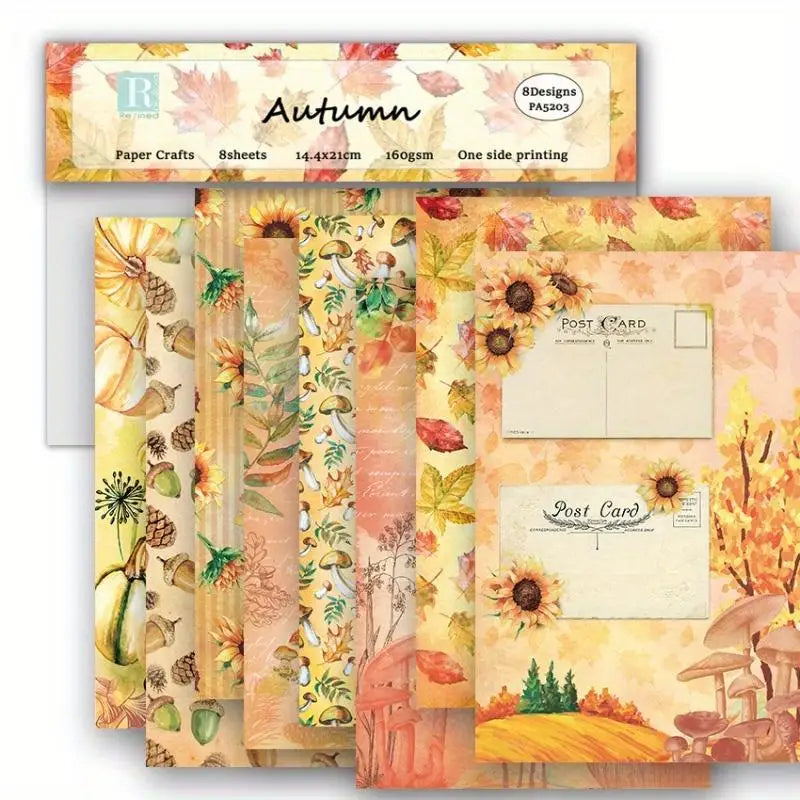 Autumn Scrapbook Paper Pad – 8pc Vintage Cardstock for DIY Scrapbook Paper Pad Babs 1pc