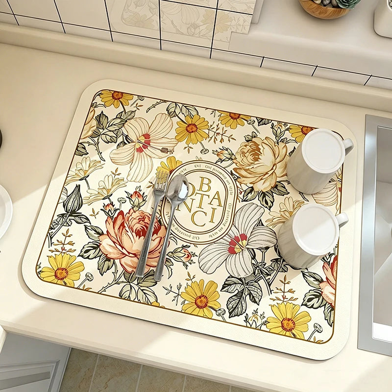 Quick-Dry Antiskid Kitchen Drain Mat – 30×40 cm Counter Mat Kitchen Drain Mat Babs 4-Eden Flower Mirror 30x40cm