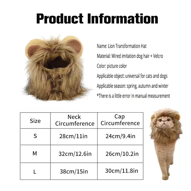 Lion Mane Pet Hat – Cat & Dog Halloween Christmas Costume Pet Costume Hat Babs