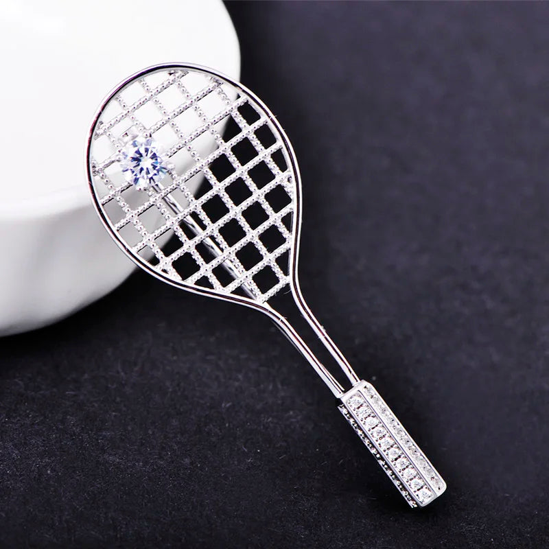 Badminton Racket Brooch – Copper & Cubic Zirconia Pin Fashion Brooch Pin Babs