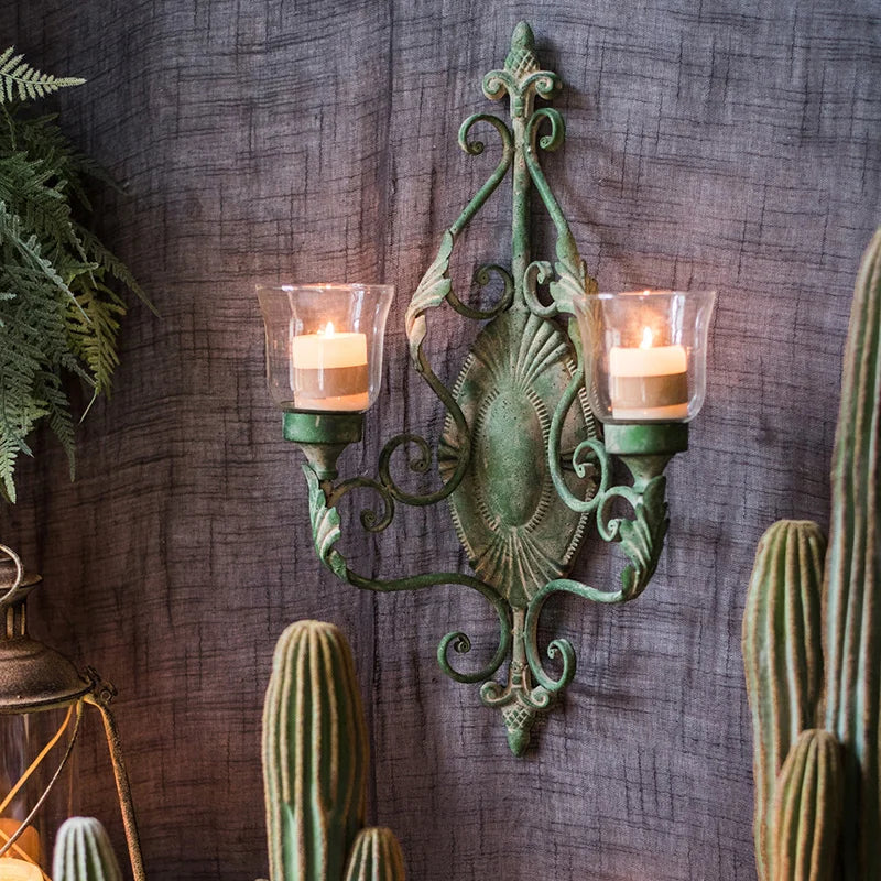 Retro Wrought Iron Wall Candle Holder – French Garden Sconce Wall Candle Sconce Babs