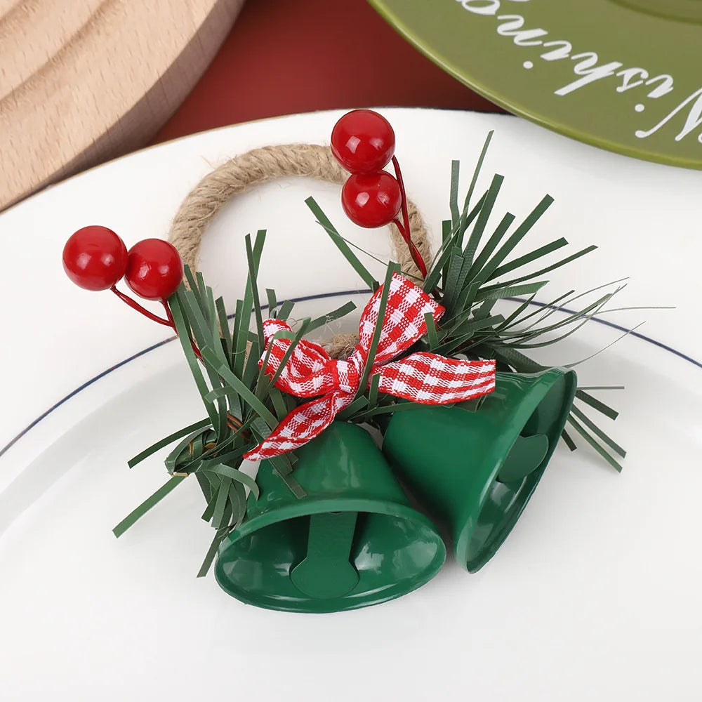 Christmas Bell Metal Napkin Rings – Woven Holiday Table Decor Napkin Rings Babs Green 6PCS