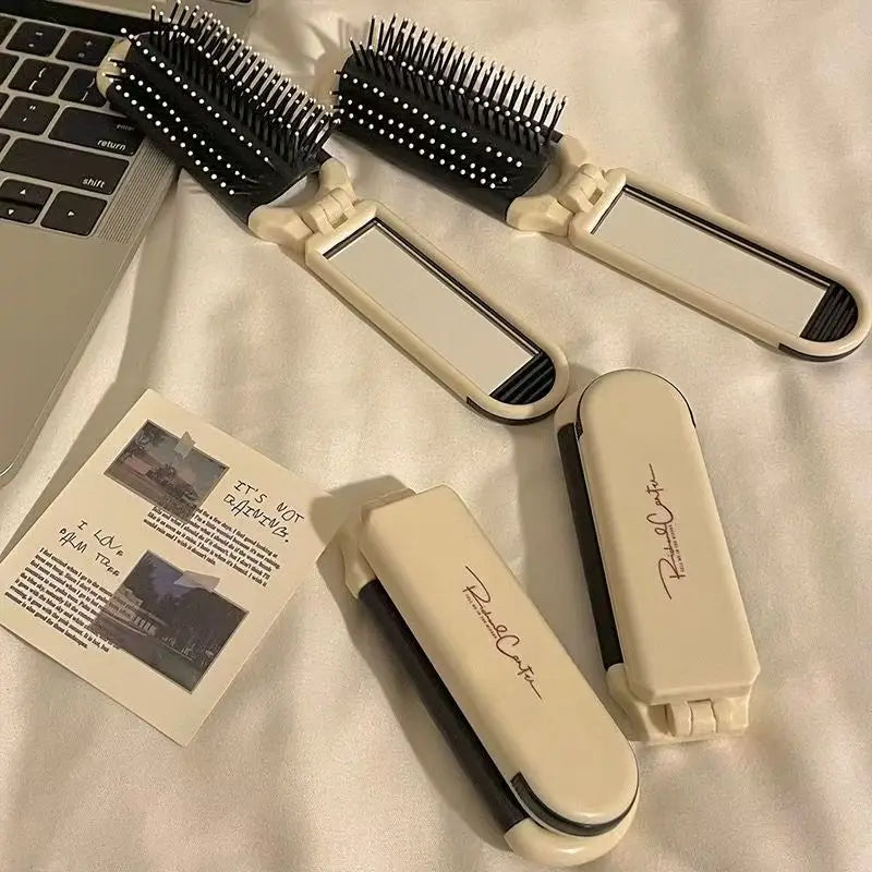 Foldable Travel Hair Comb with Mirror – Air Cushion Massage Travel Hair Comb Babs