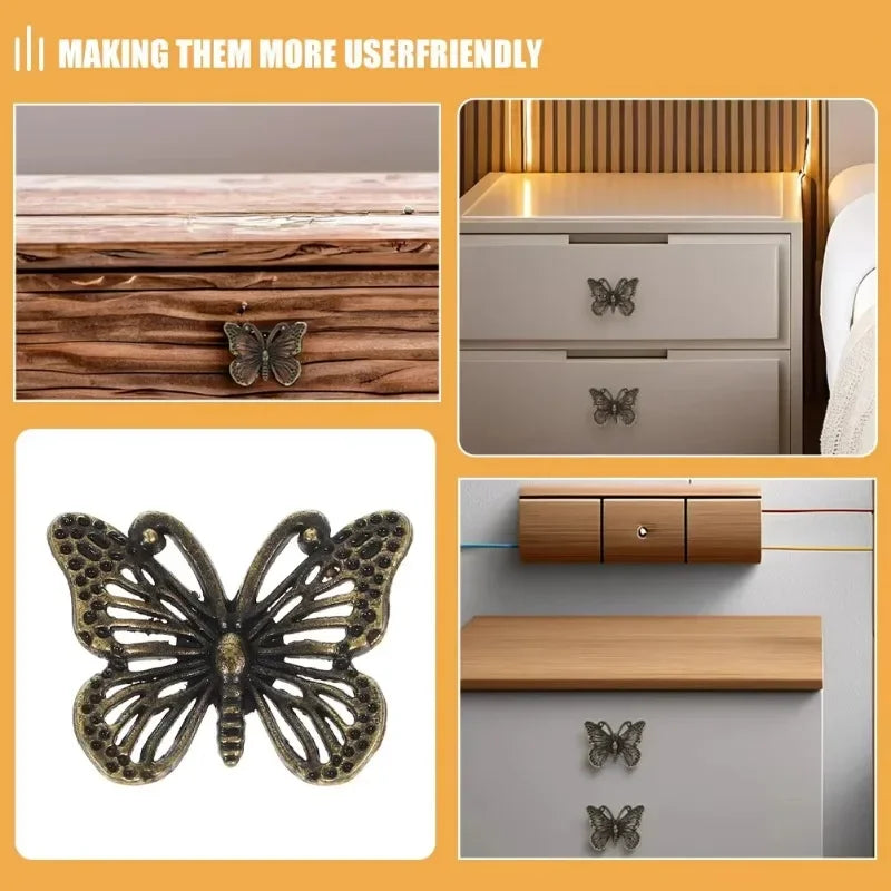 10pcs Vintage Butterfly & Bee Metal Drawer Cabinet Knobs Pulls Cabinet Knobs & Pulls Babs