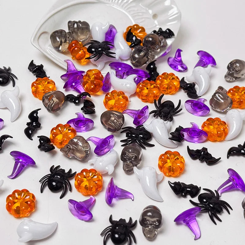Halloween Mini Acrylic Ornaments Skull Witch Hat Pumpkin 50/100 Pcs Halloween Scatter Ornaments Babs
