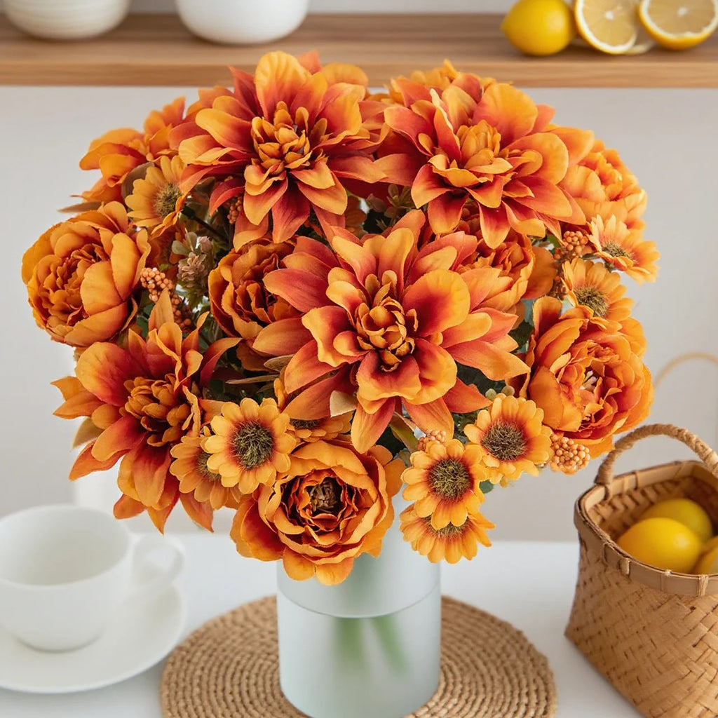 Silk Dahlia Rose Artificial Flowers – Wedding & Home Decor Artificial Flower Bouquet Babs