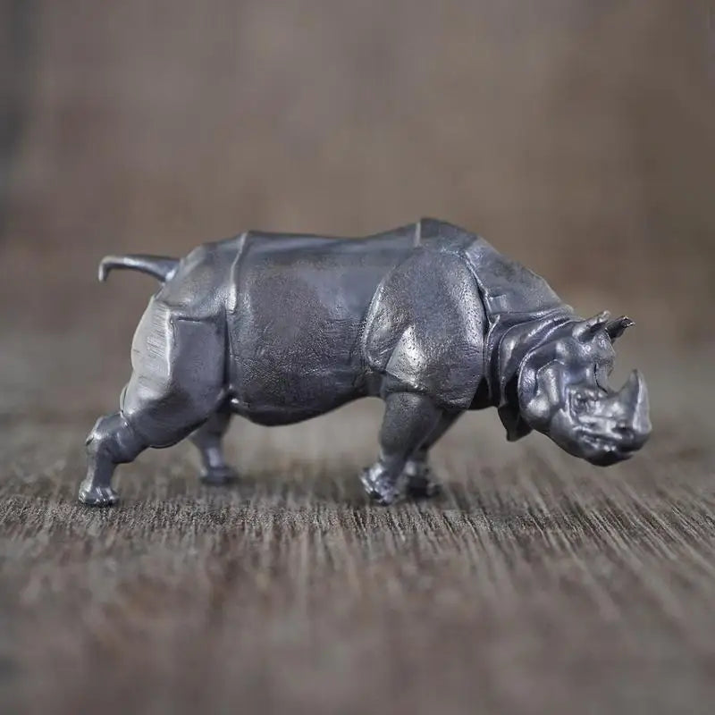 Brass Rhinoceros Figurine | Copper Animal Miniature Desk Ornament Decorative Figurine Babs black