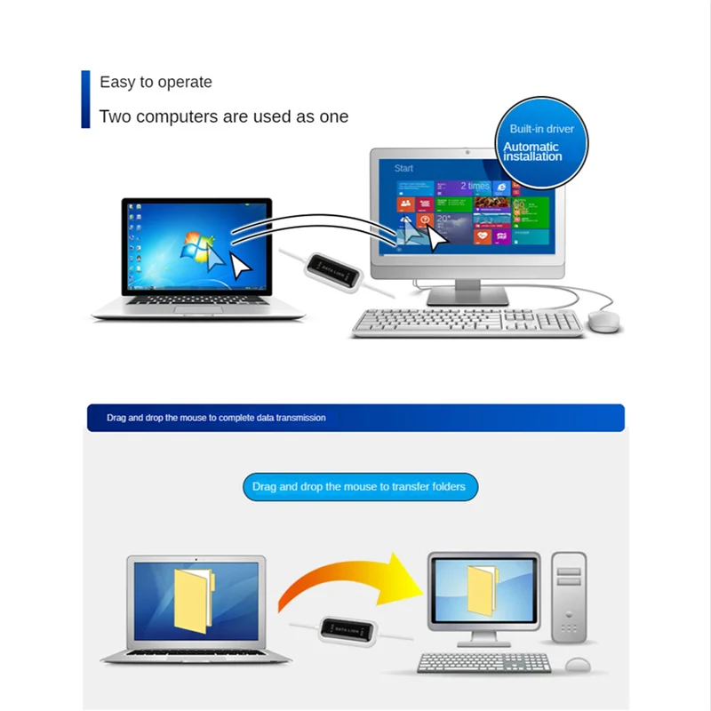USB 2.0 Smart KM Link – Share Keyboard, Mouse & Transfer Files KM Link Cable Babs black white