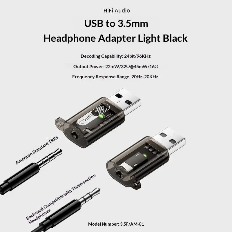 USB to 3.5mm TRRS Audio Adapter – HiFi DAC Sound Card USB Audio Adapter Babs A2