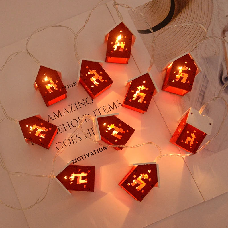 Christmas Wooden House LED String Light Xmas Tree Ornament Christmas Tree Ornament Babs