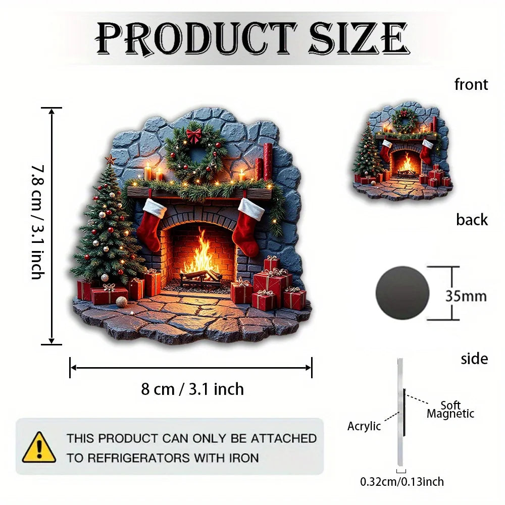 2D Acrylic Christmas Fireplace Fridge Magnet – Holiday Décor Christmas Fridge Magnet Babs Red