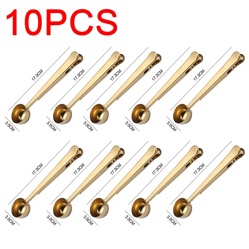 Stainless Steel Coffee Measuring Spoon with Clip | Barista Scoop Coffee Measuring Spoon Babs 10pcs Golden