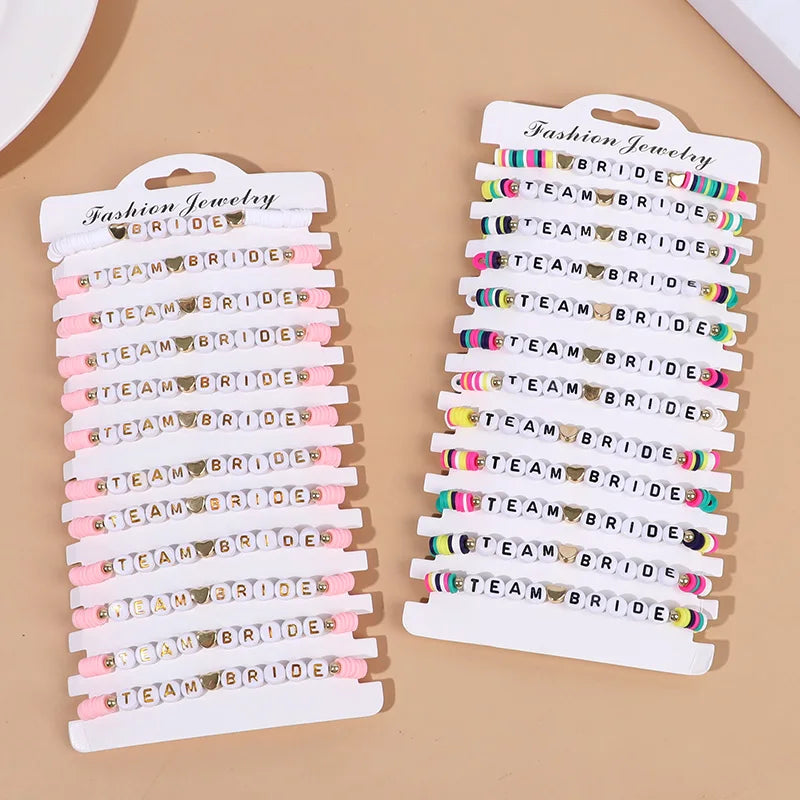 12-Pc Pink Team Bride Elastic Bracelets – Bachelorette Party Party Favor Bracelets Babs