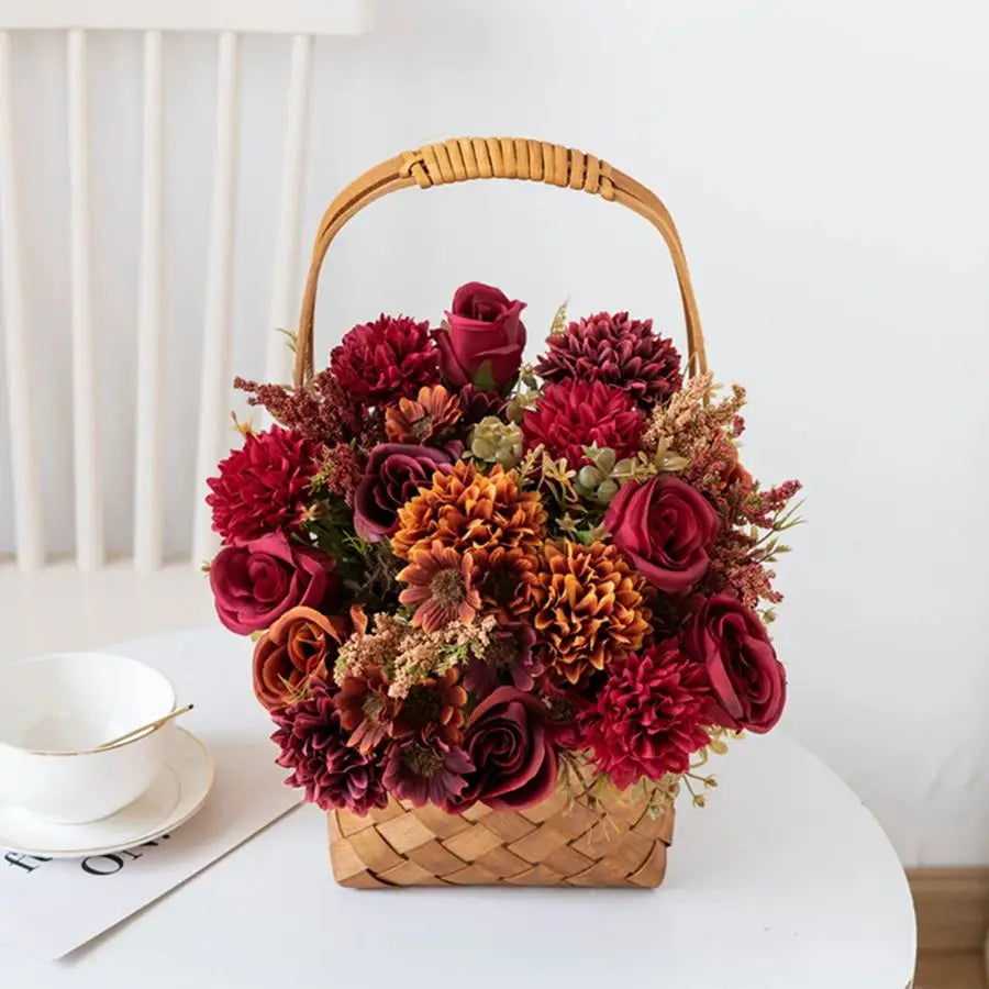 Silk Rose & Chrysanthemum Artificial Bouquet – 1 or 3 Pcs Artificial Flower Bouquet Babs