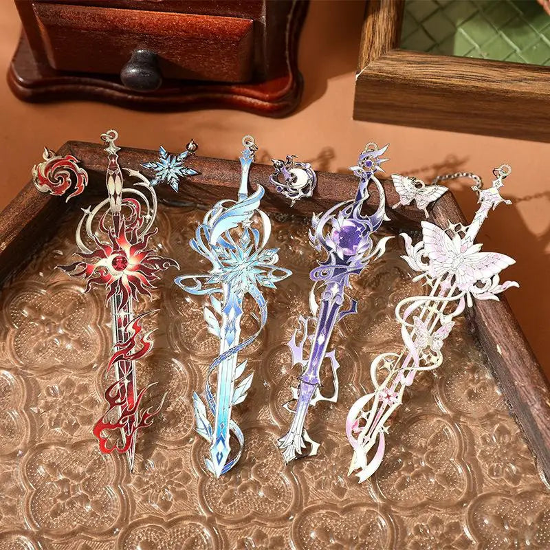 Anime Elemental Metal Bookmark – Colorful Enamel Hollow Design Metal Bookmark Babs