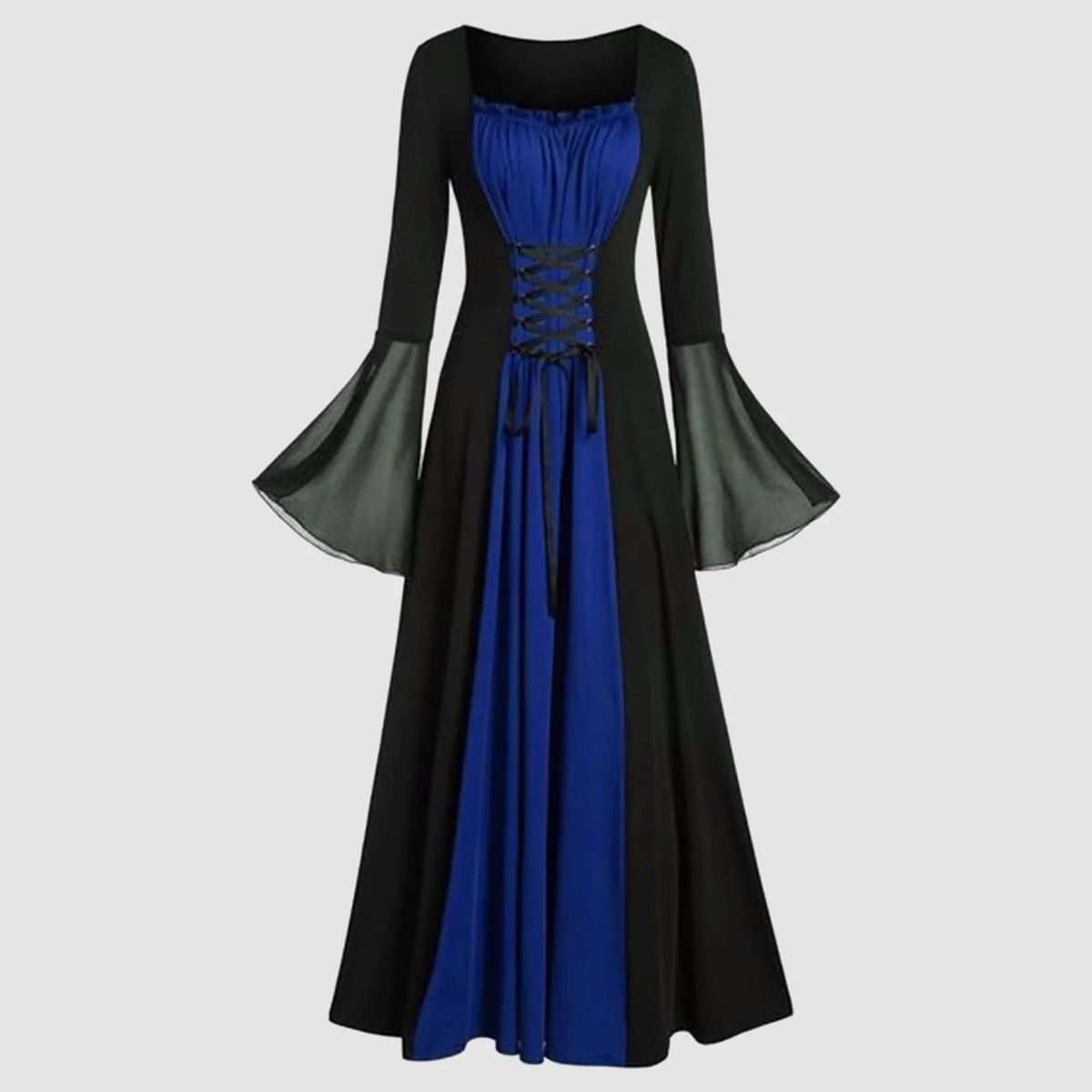 Plus Size Gothic Hooded Maxi Dress | Medieval Victorian Gown Gothic Costume Dress Babs Blue XL