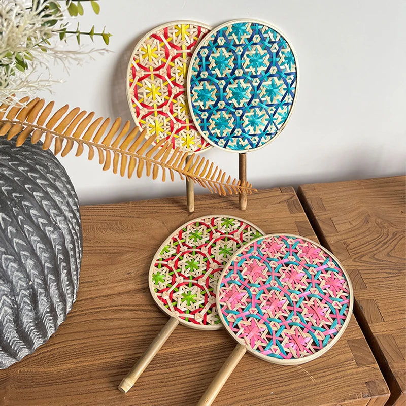 Colorful Handmade Bamboo Woven Fan – Ethnic Style Décor Decorative Hand Fan Babs
