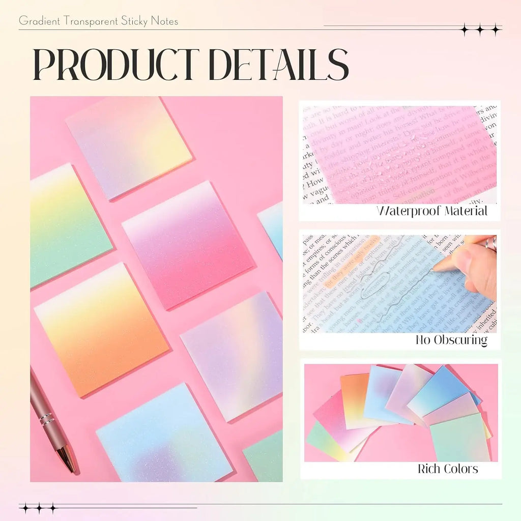 Gradient Sticky Notes Semi-Transparent PET Notepad – 50 Sheets Sticky Notes Notepad Babs