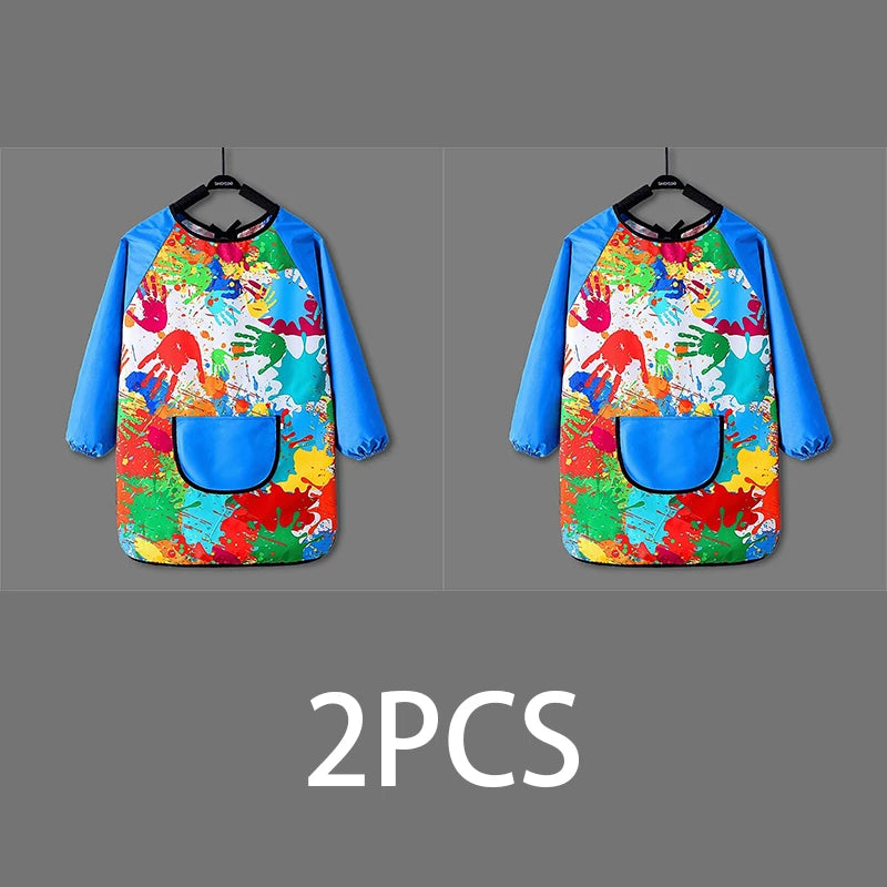 Kids Waterproof Long Sleeve Art Apron – PVC Paint Smock Kids Art Apron Babs 2pcs Blue XXL(L)