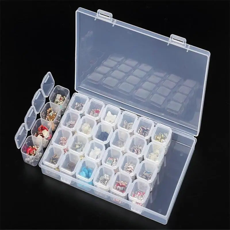 28-Compartment Plastic Nail & Jewelry Organizer Storage Box Jewelry Storage Box Babs