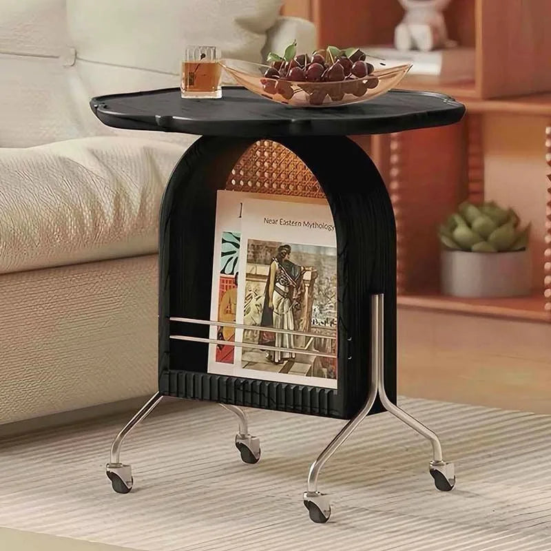 Solid Oak Mobile Coffee Table with Rollers & Storage Mobile Coffee Table Babs Black