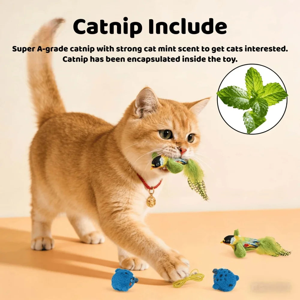 Interactive Cat Bird Toy – Catnip, Feathers & Motion Sound Interactive Cat Toy Babs