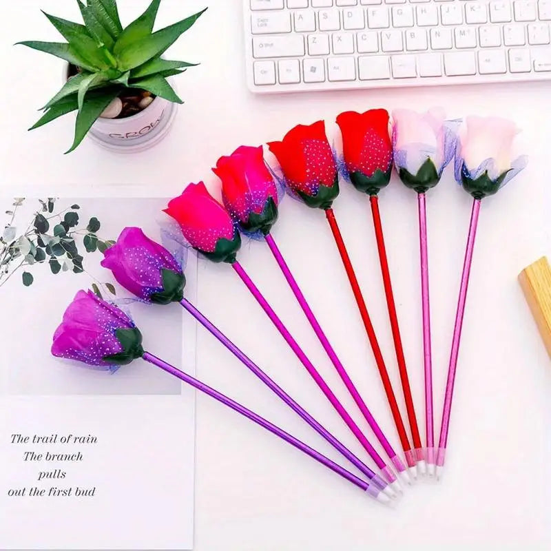 5-Piece Rose Flower Ballpoint Pen Set – Novelty Stationery Gift Novelty Ballpoint Pens Babs