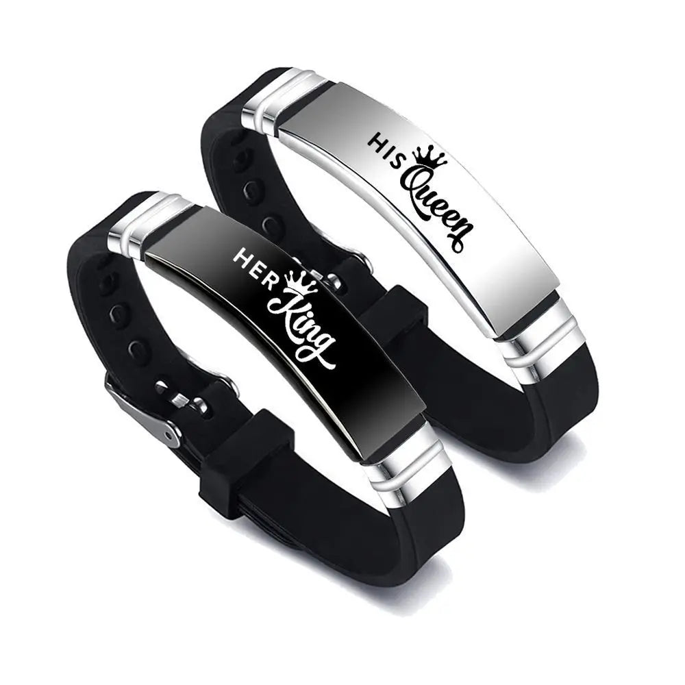 King & Queen Crown Couple Charm Bracelets – Stainless Steel Set Couple Charm Bracelets Babs B-QRJ-1