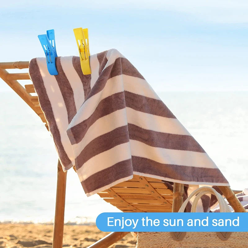 Beach Towel Clips Large Plastic Clamps Clothespins – 4 Pack Beach Towel Clips Babs