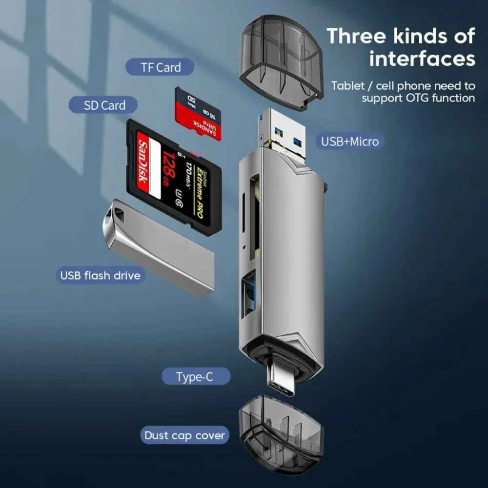 KEBIDUMEI 6-in-1 USB 3.0 OTG Card Reader – Type-C & Micro USB USB Card Reader Babs