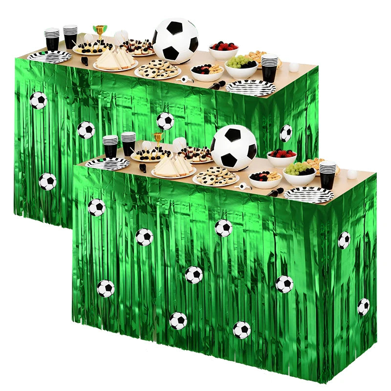 Soccer Party Tassel Table Skirt & Football Stickers Set Party Table Decoration Babs