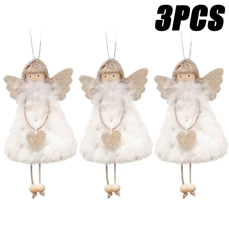 Christmas Angel Girl Doll Ornament – Festive Tree Hanging Decor Christmas Tree Ornament Babs White 3PCS