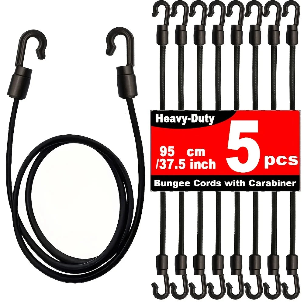 5-Pack Heavy-Duty Elastic Bungee Ropes with Hooks & Straps Bungee Strap Set Babs 5PCS